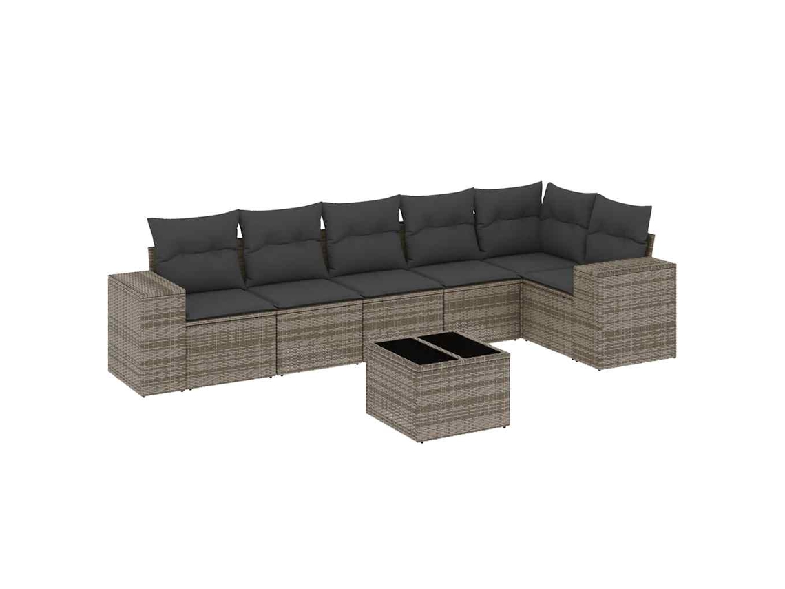 Conjunto de 7 Sofás para Jardim com Almofadões Vime Pe Cinzento MAISON EXCLUSIVE (7 pcs)