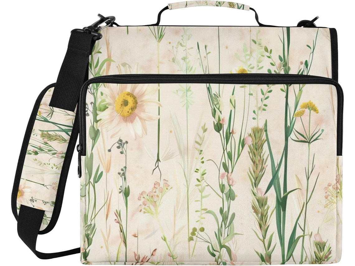 Organizador Botânico Em Aquarela Com Estampa De Flores Silvestres, Com Compartimento Laptop, Pasta Com Zíper Em