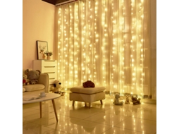 Cortina de Luz Led 3X3M 300 Leds Controle Remoto e Timer Branco Quente NEVEANCE