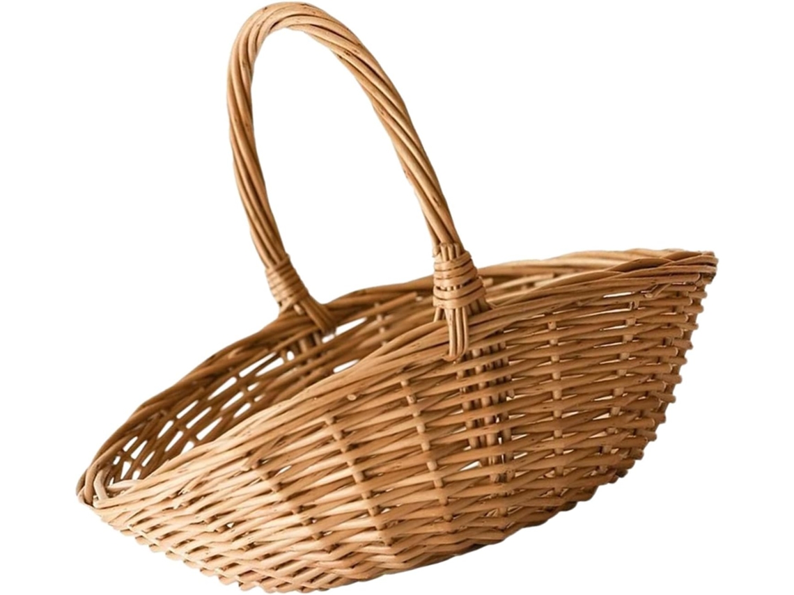 Cesta De Frutas De Vime Trançado À Mão Com Alça Para Transporte, Ideal Para Cozinha, Piquenique E Decoração.