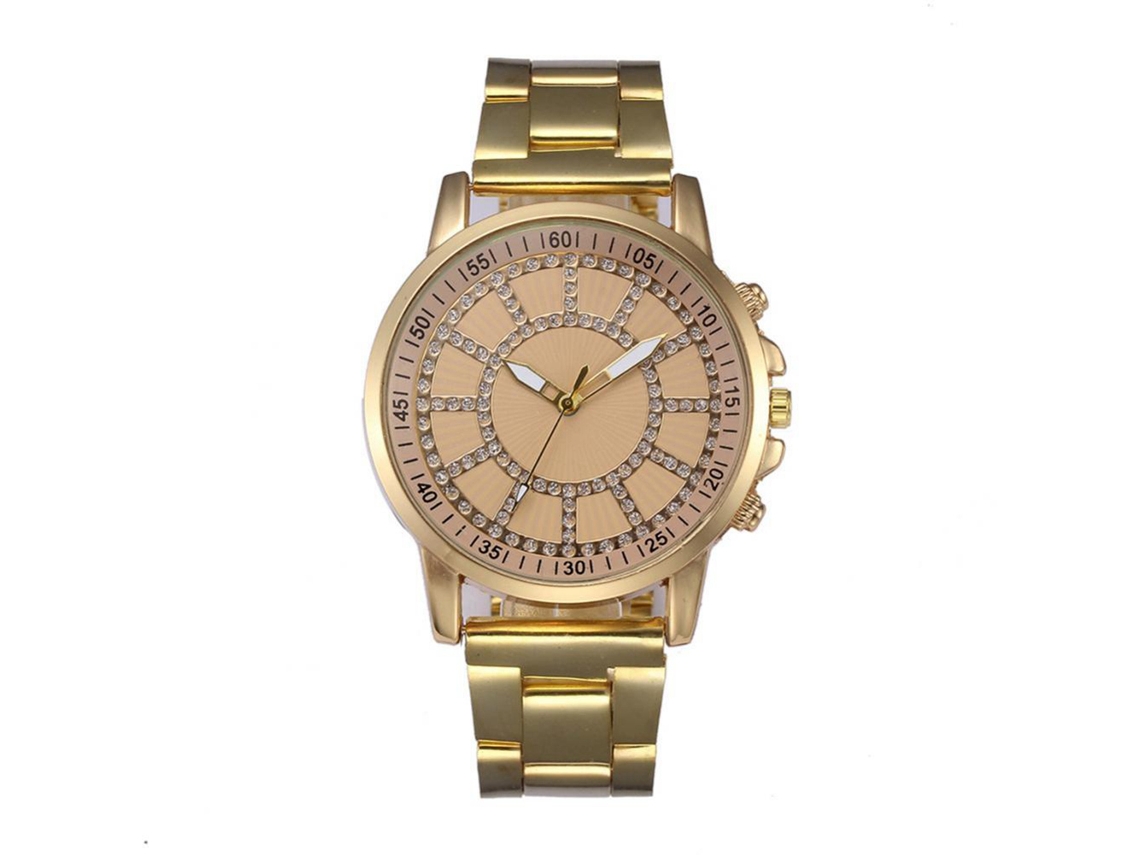 Reloj De Pulsera Analógico De Cuarzo Con Piedras Strass Unisex De Acero Oro Y Negro