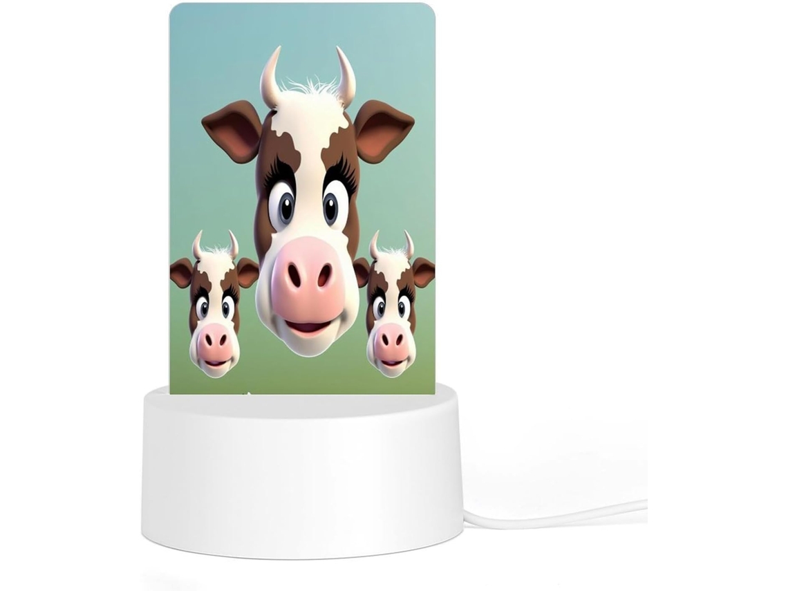 Luminária Noturna De Led Em Acrílico Com Plugue E Base Plástico, Estampa Fofa De Vaca, Luz Uniforme E Totalmente