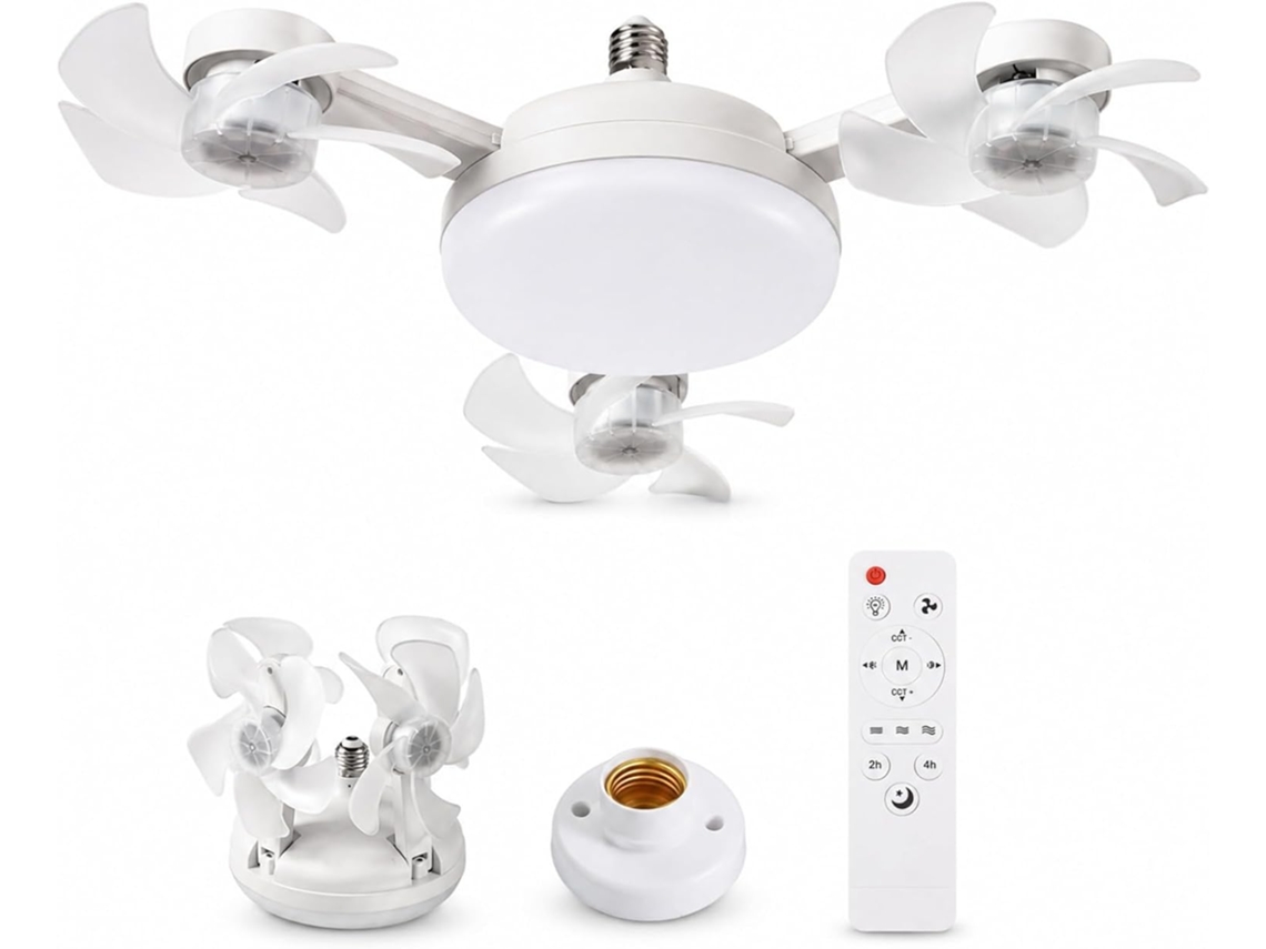 Ventilador De Teto Com Luz E Soquete E27, Led Silencioso 2 Em 1