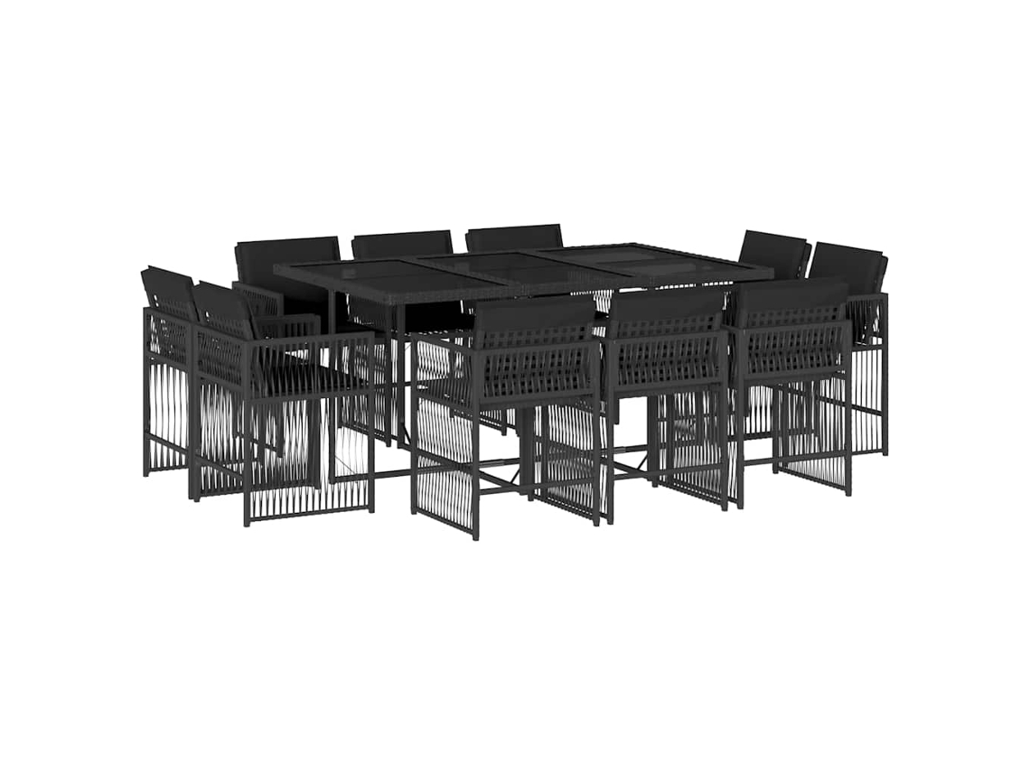 Conjunto de 11 Jantar para Jardim com Almofadões Vime Pe Preto MAISON EXCLUSIVE