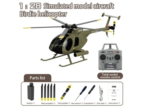 Helicóptero Rc 128 Md500 Brushless Duplo Motor 6 Eixos Gyro, Verde Aeuzwr