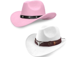 2026-sombrero Vaquero Clásico Para Hombre Y Mujer, Ala Ancha, Estilo Occidental Con Cinturón Ajustable Rosado Blanco