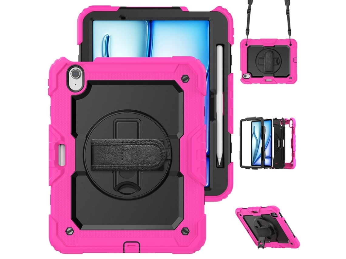 Capa Para Ipad Air 11 2026/2025/2024 11 Polegadas À Prova De Choque,com Suporte E Alça De Ombropreto + Rosa Vermelho