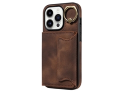 Suporte Casa Para Iphone 15 Pro Max Pele Sintética Com Porta-cartões Castanho