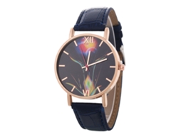 Relógio de Quartzo com Pulseira de Couro Estilo Simples Elegante Azul Royal para Presente