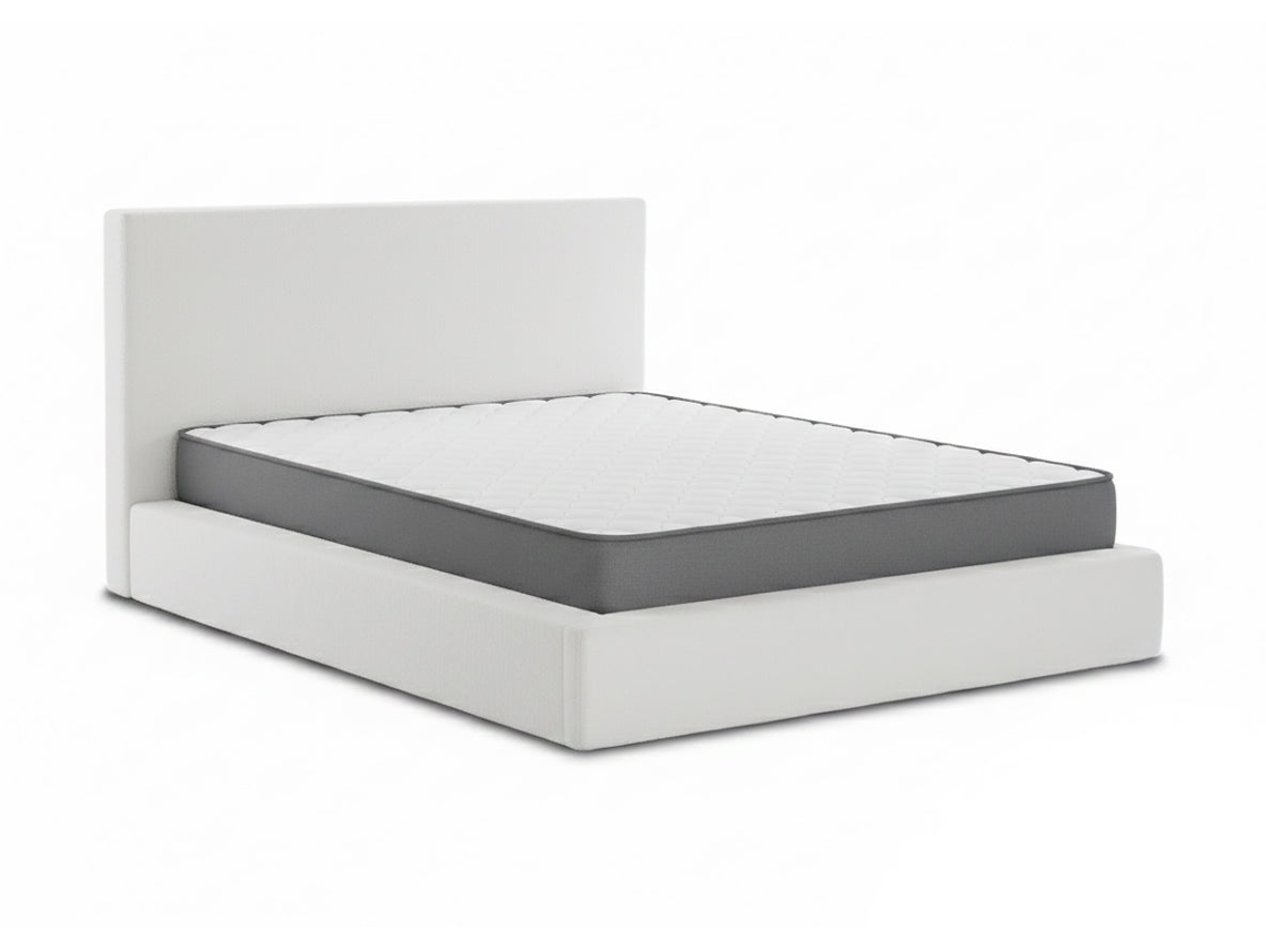 Cama De Casal Teddy Com Cabeceira, Branca, 150 Cm + Colchão Básico De 18 Cm