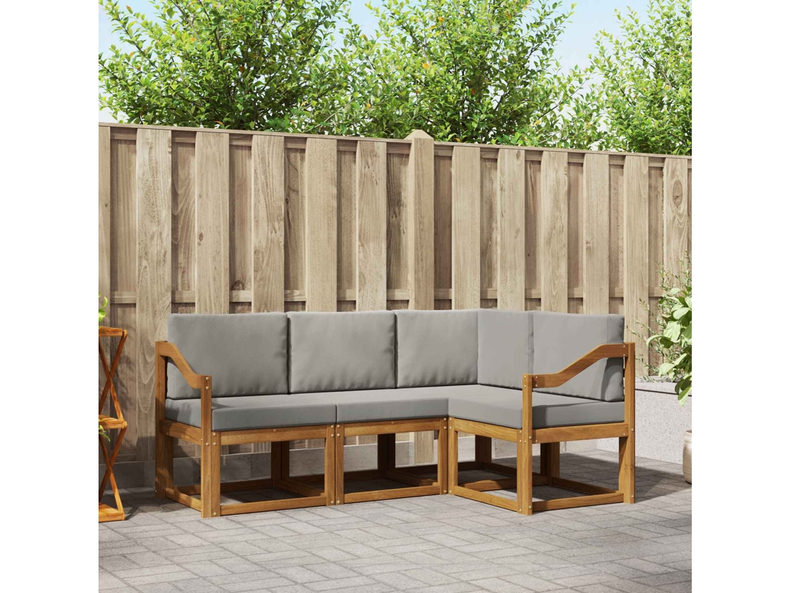 Vidaxl Conjunto De Sofás Para Exterior 4 Unid. Cinza Natural E Claro