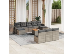 Vidaxl 11 Pcs Conjunto Sofás De Jardim C/ Almofadões Vime Pe Cinzento