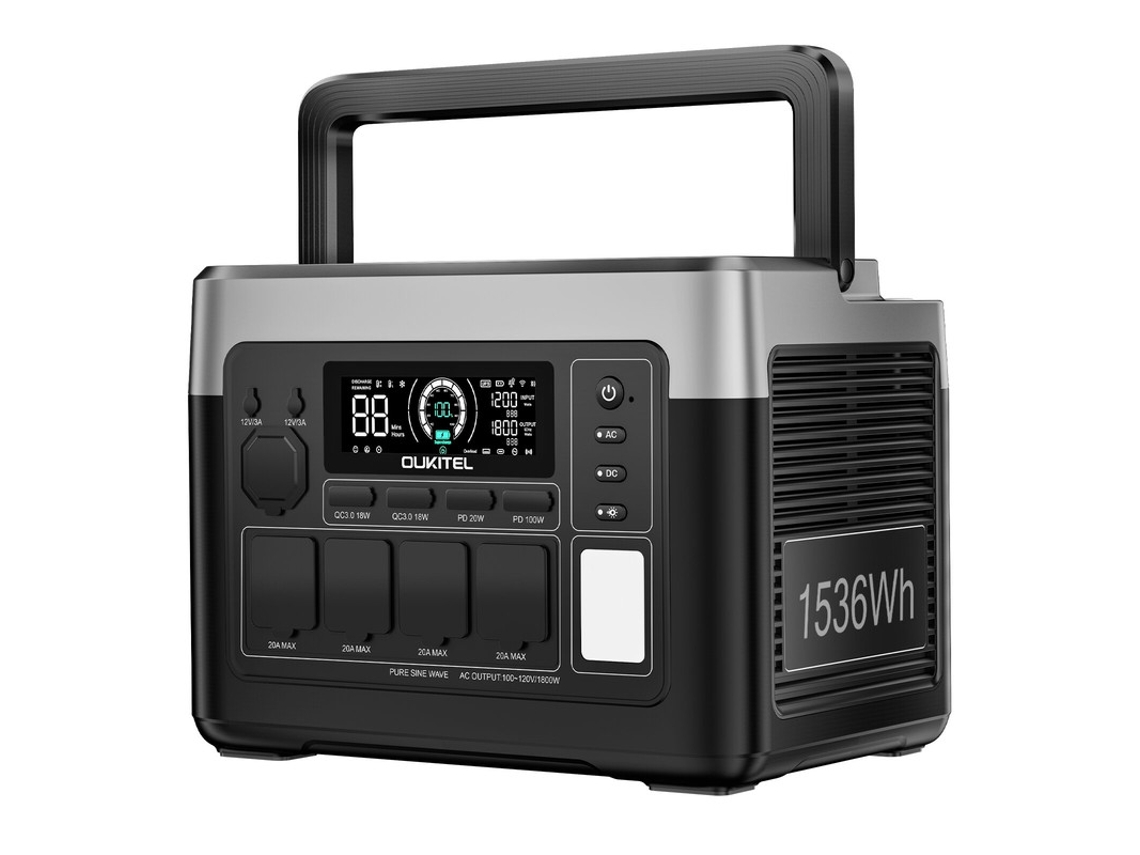 Gerador Solar Portátil OUKITEL P1500e Plus 1536Wh Lifepo4, 1800W, com Painel 100W
