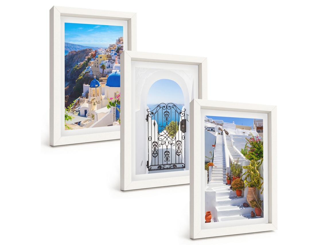 Galeria De Pinturas Na Parede Arquitetura De Santorini, Oia Moldura Branca Pinturas De Quarto Espelharte (3 Peças 20x30 Cm)