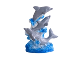 Ornamentos Pequenos 3 Golfinhos Resina Prata Mediterrâneo