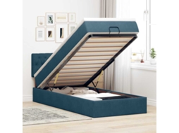 Vidaxl Estrutura Cama Otomana com Colchão Azul Escuro 90x190cm Veludo
