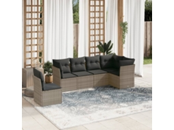 Vidaxl 6 Pcs Conjunto Sofás De Jardim Com Almofadões Vime Cinzento