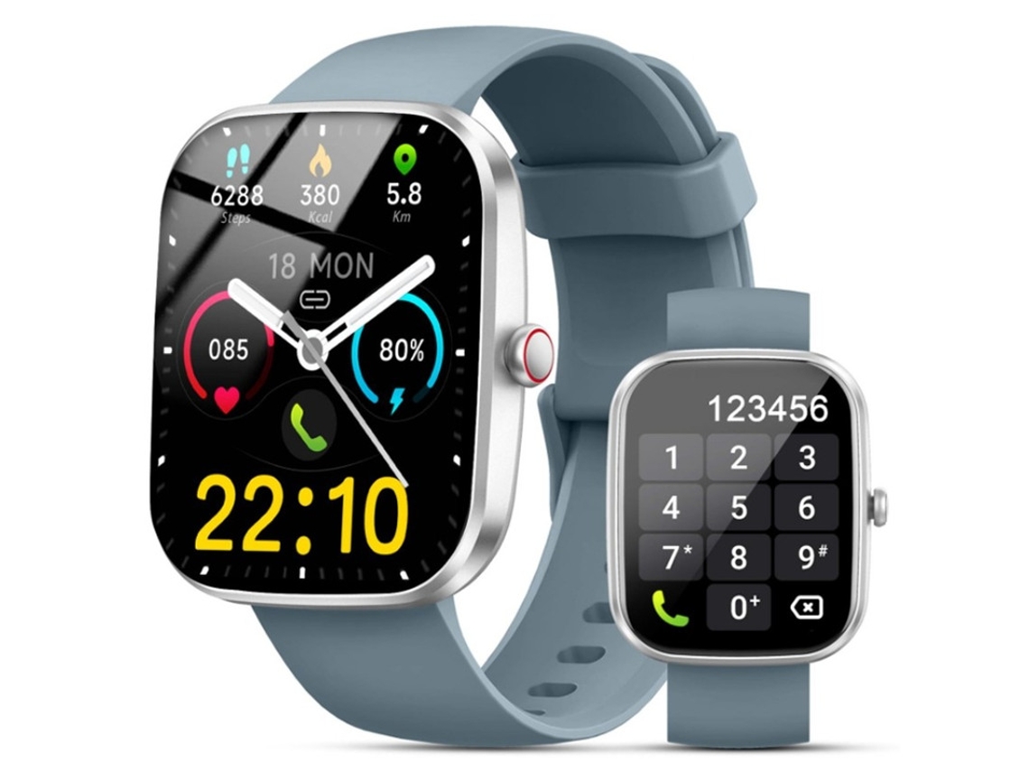 Smartwatch Bestvite com chamadas Bluetooth, previsão do tempo, monitoramento de frequência cardíaca e pressão arterial e contador de passos.