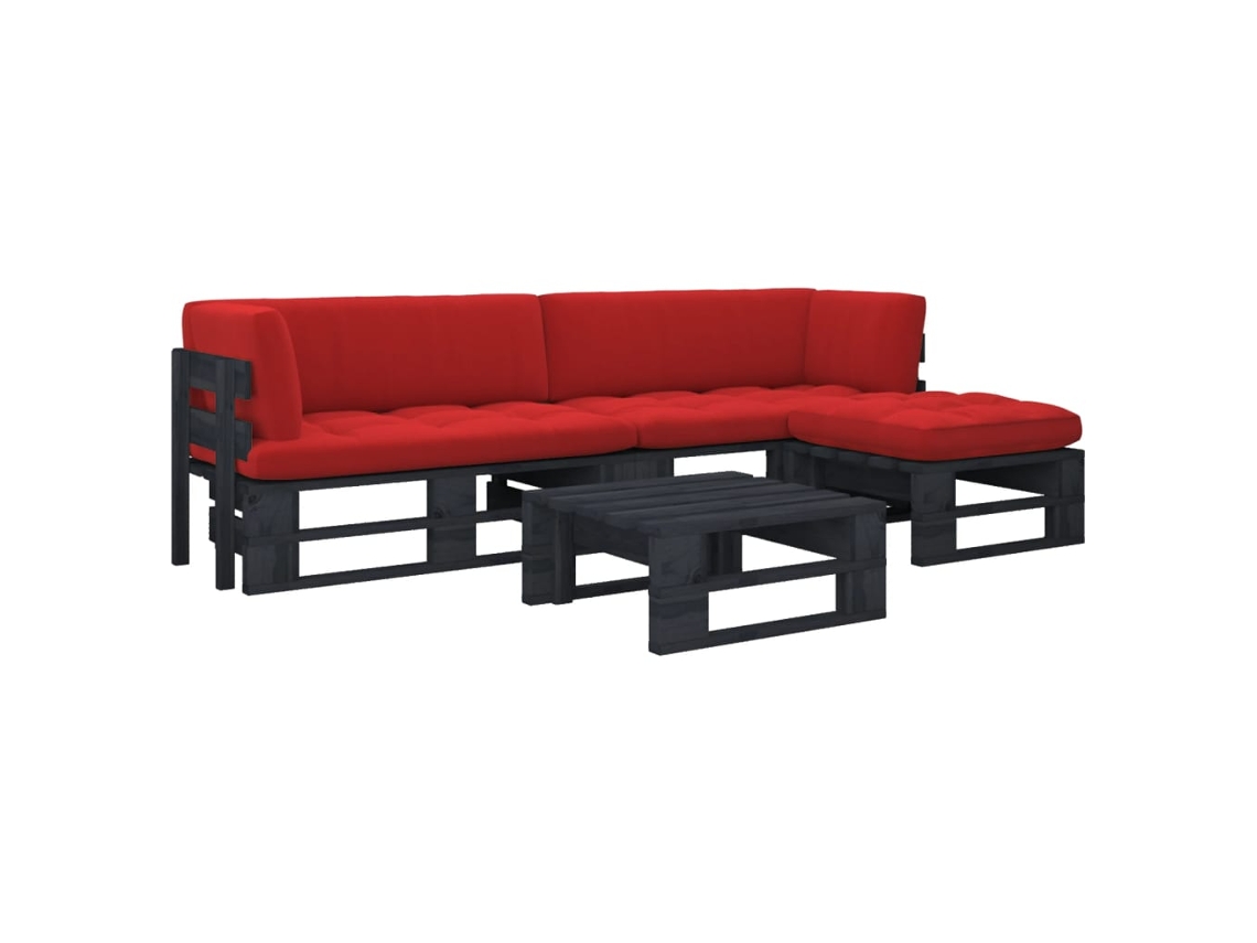 Vidaxl 4 Pcs Conj. Lounge Paletes C/ Almofadões Pinho Impregnado Preto