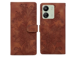 Capa De Celular Em Pu Com Fecho Magnético, Estampa Floral Em Relevo E Alça De Pulso Para Redmi 13c