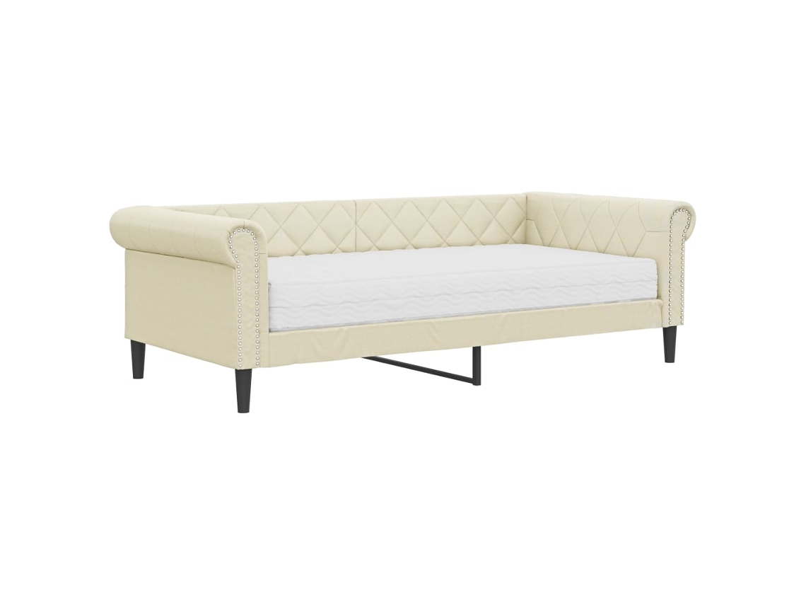 Sofá-cama com colchão VIDAXL Creme Couro Artificial (90x200 cm)