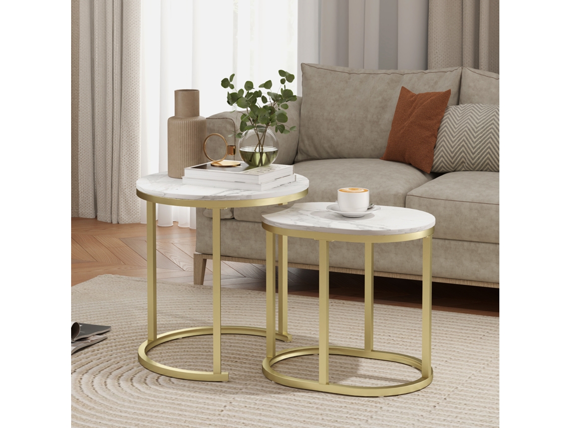 Mesa, Em Mdf, Aço, Acabamento Dourado, 50,5 X 50 X 50 Cm