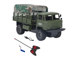 Caminhão militar ATS RC de 4 canais com tendas e luzes removíveis para crianças acima de 6 anos, cor verde.