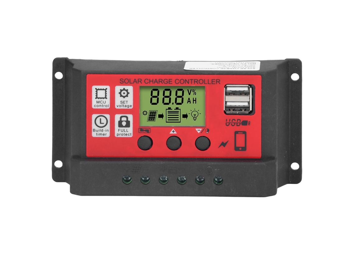 Controlador de Carga Solar Inteligente 12V/24V 30A com Display LCD