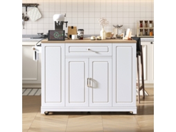 Ilha de Cozinha Móvel LYYTUNG com Rodas e Área de Jantar Extensível, com Gavetas Multifunção e Compartimento para Lixo (branco)