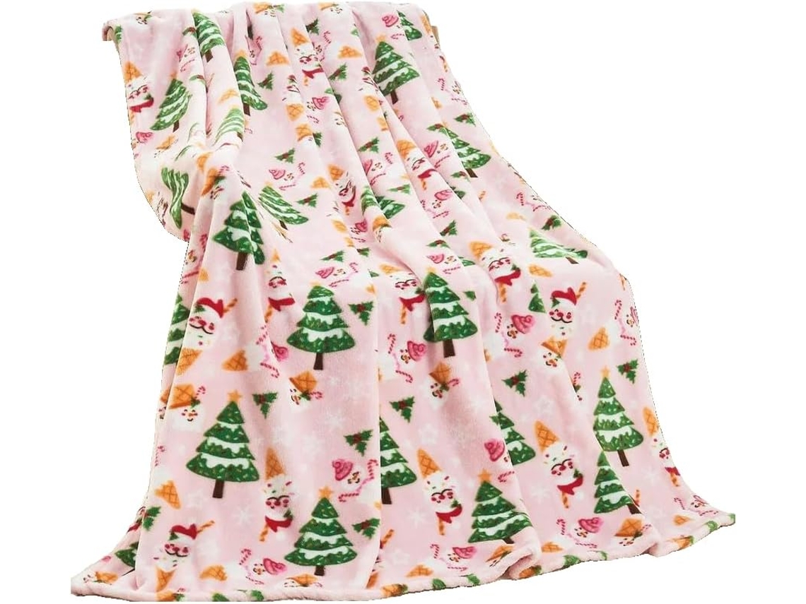 Manta de Inverno Syjym com Tema Natalino em Vermelho e Verde Flanela Aconchegante Quentinha para Casa Decorati
