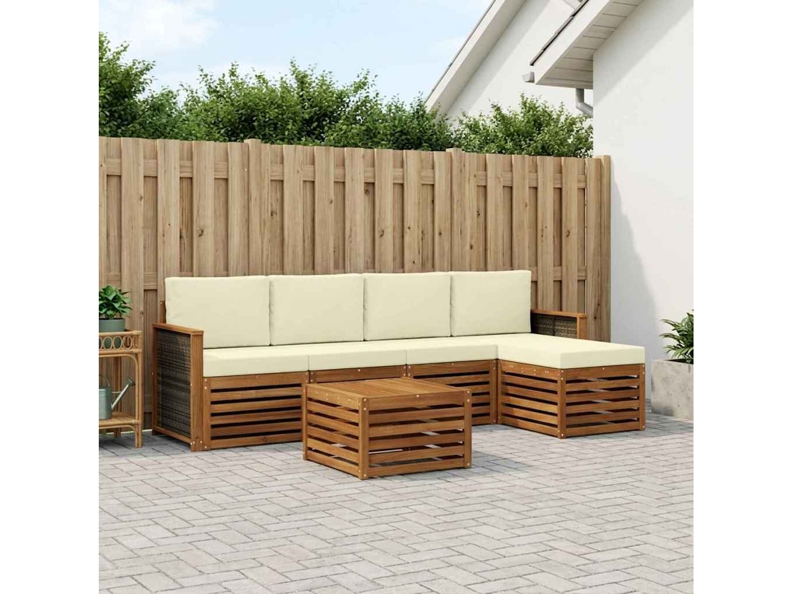 Vidaxl Conjunto De Sofás Para Exterior 6 Unid. Natural E Creme