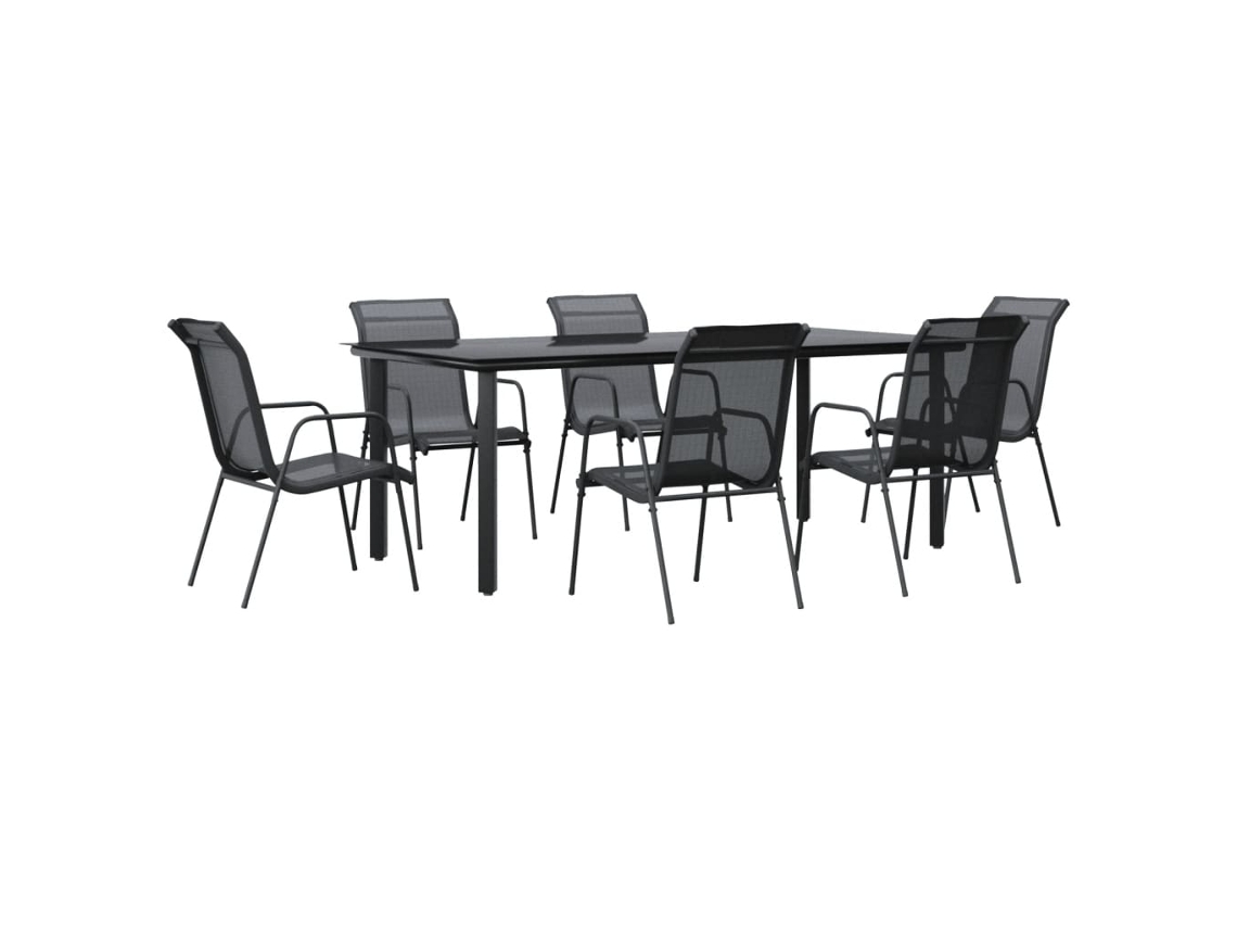Maison Exclusive - 7 Pcs Conjunto De Jantar Para Jardim Aço E Textilene Preto