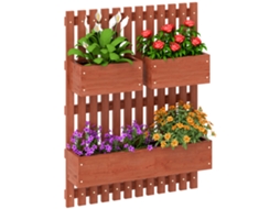 Vaso Vertical com Ripas e 3 Vasos Removíveis em Madeira de Abeto 60x16x80cm S/MARCA