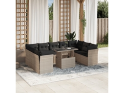 Vidaxl 10 Pcs Conj. Sofás Jardim Com Almofadões Vime Pe Cinzento-claro