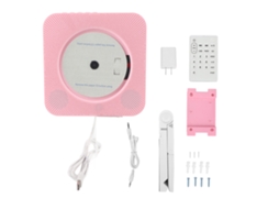 Reprodutor de CD com Bluetooth, comando à distância, rádio FM, MP3, USB, suporte de parede, rosa