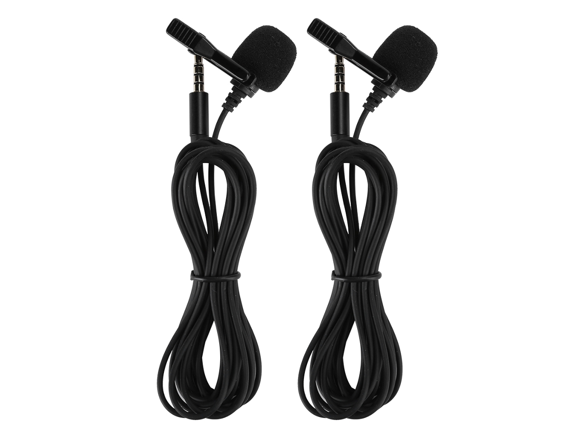 2 Microfones de Clip de Colarinho Mini 3.5mm Anti-ruído para Gravação Celular/PC