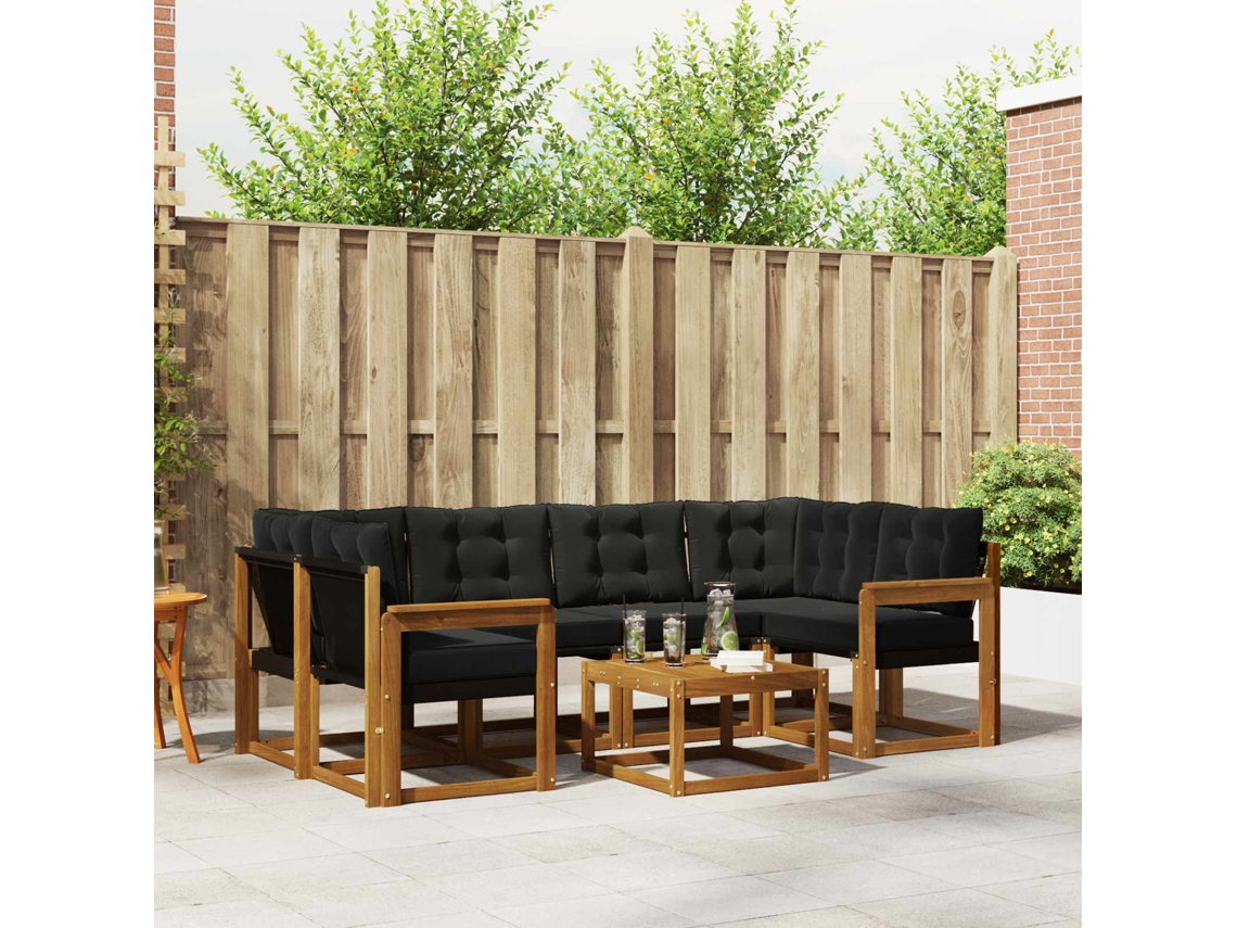 Vidaxl Conjunto De Sofás Para Exterior 7 Pcs Natural E Preto