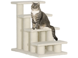 ESCADA para pets com 4 degraus, estofado de lã, 61x41x60cm, creme S/MARCA