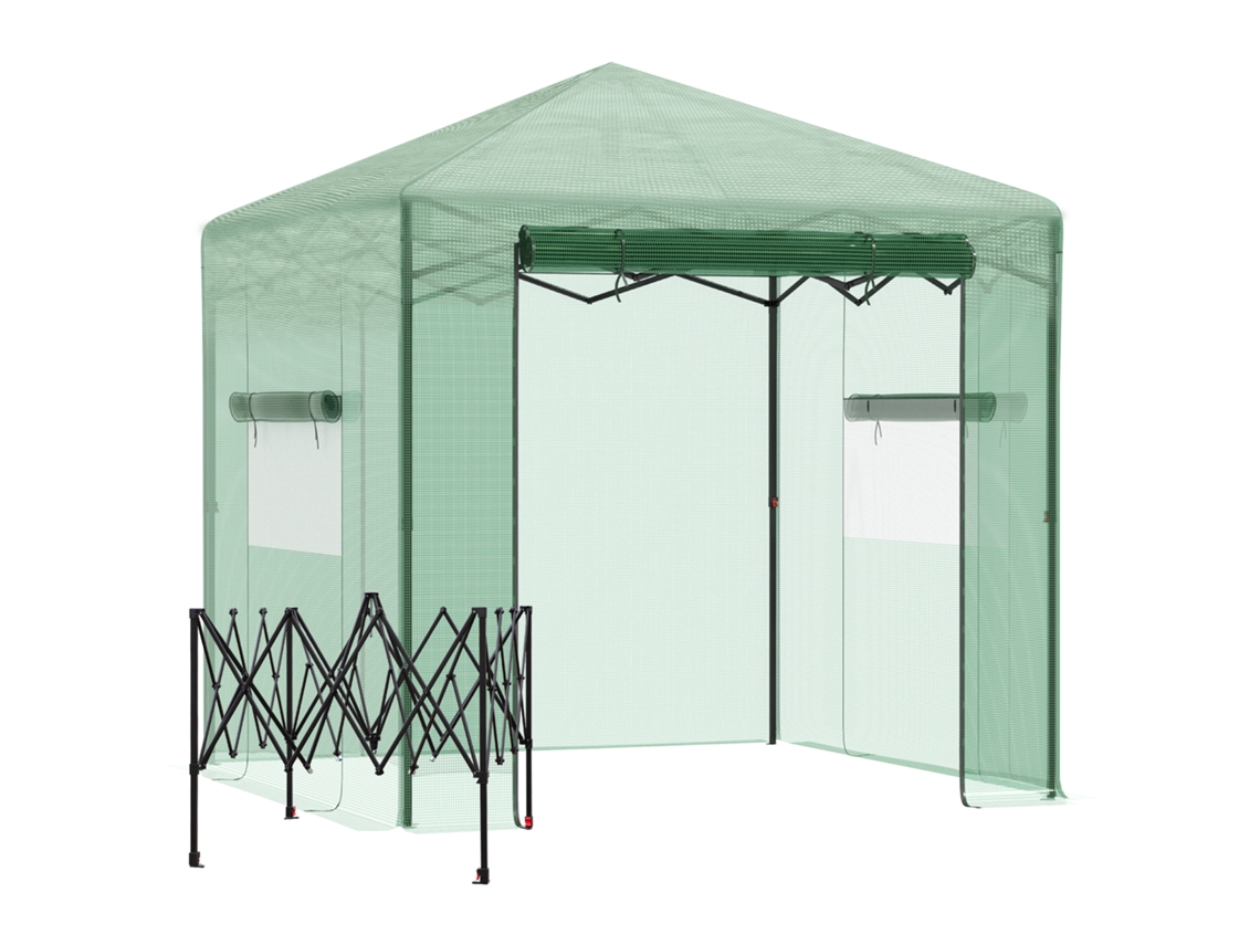 Estufa Para Plantas Com Porta E Janela Enroláveis, Aço Pe Verde Escuro 238x178x240 Cm.
