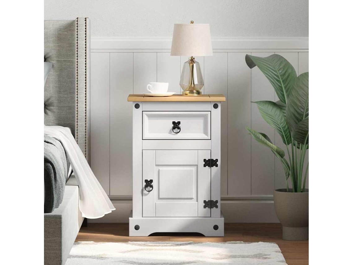 Vidaxl Mesa-de-cabeceira Com Gaveta Corona Branco 45 X 35 X 64 Cm