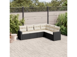 Vidaxl 6 Pcs Conjunto Sofás De Jardim C/ Almofadões Vime Pe Preto