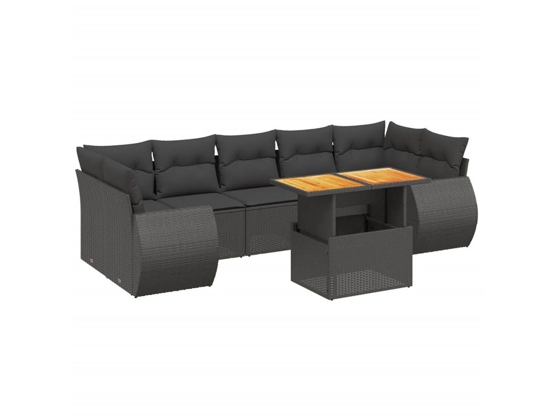 Conjunto de 8 Sofás de Jardim com Almofadões Vime Pe Preto MAISON EXCLUSIVE (8 pcs)