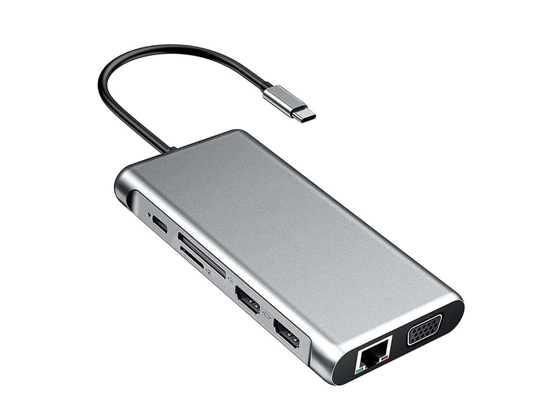 Hub Usb C 12 Em 1 Com Dual Hdmi 4k, Vga, Usb 3.0, Usb 2.0, Pd, Micro Sd, Áudio 3.5 Mm E Porta Rj45