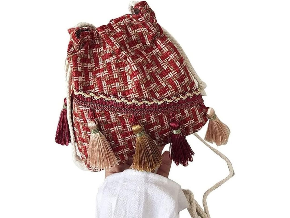 2026-bolso Messenger Para Mulher Com Franja Bolsa Casual De Cordão Mochila Knitted Ombro Vermelho