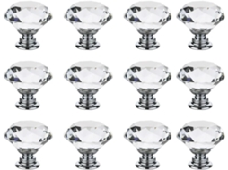 Conjunto De 6 Puxadores Gaveta Em Formato Diamante 30mm Com Cristais Vidro Ideais Para Armários Cozinha, Portas De