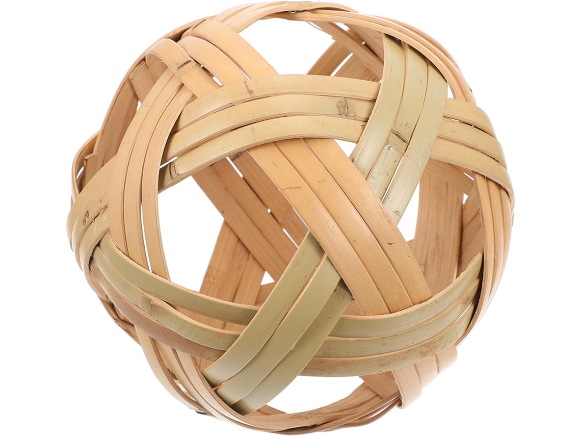 Bola Decorativa De Bambu Bege, Objeto Redondo E Elegante