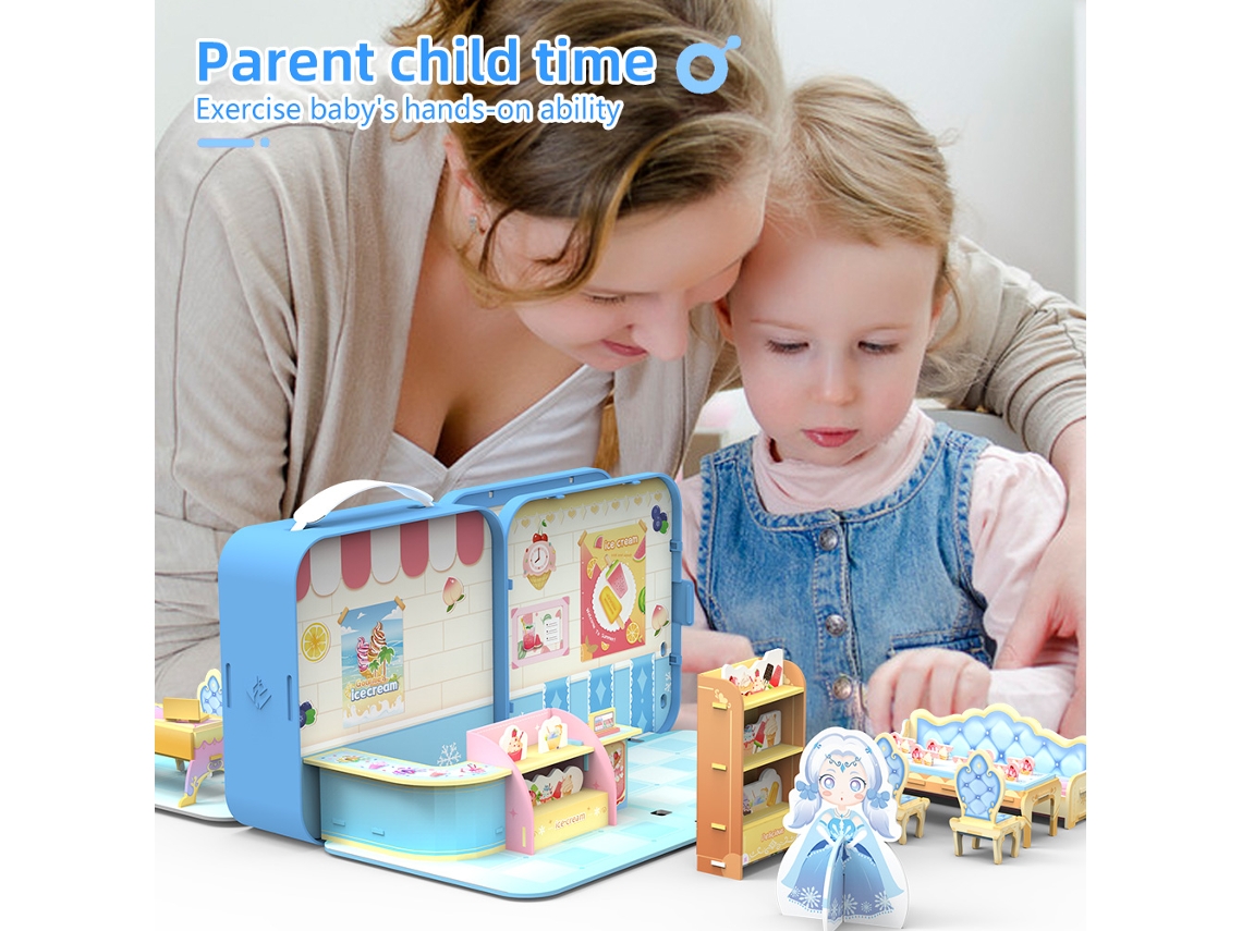 Primerox kit de Brinquedo e Livro de Quebra cabeça 3d Diy Loja de Sorvetes Presente Educativo para Meninas 3+ Natal