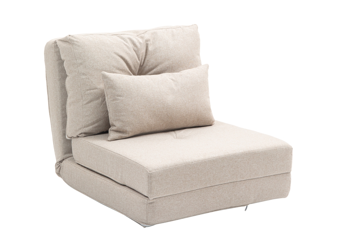 Sofá cama/poltrona CHEZMOI, 1 lugar, com almofada, encosto ajustável, bege