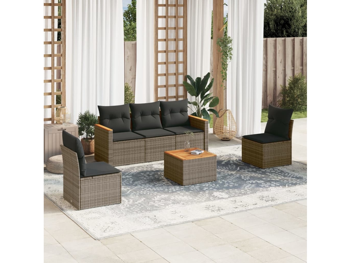 Vidaxl 6 Pcs Conjunto Sofás De Jardim Com Almofadões Vime Cinzento