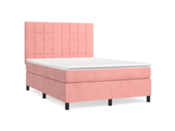 Conjunto 1 Cama Box Spring Vidaxl Cor-de-rosa Veludo (193 X 144 X 128 Cm)
